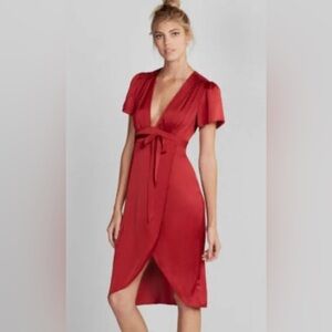 NWT Satin red Maroon Plunge Neckline midi party dress
